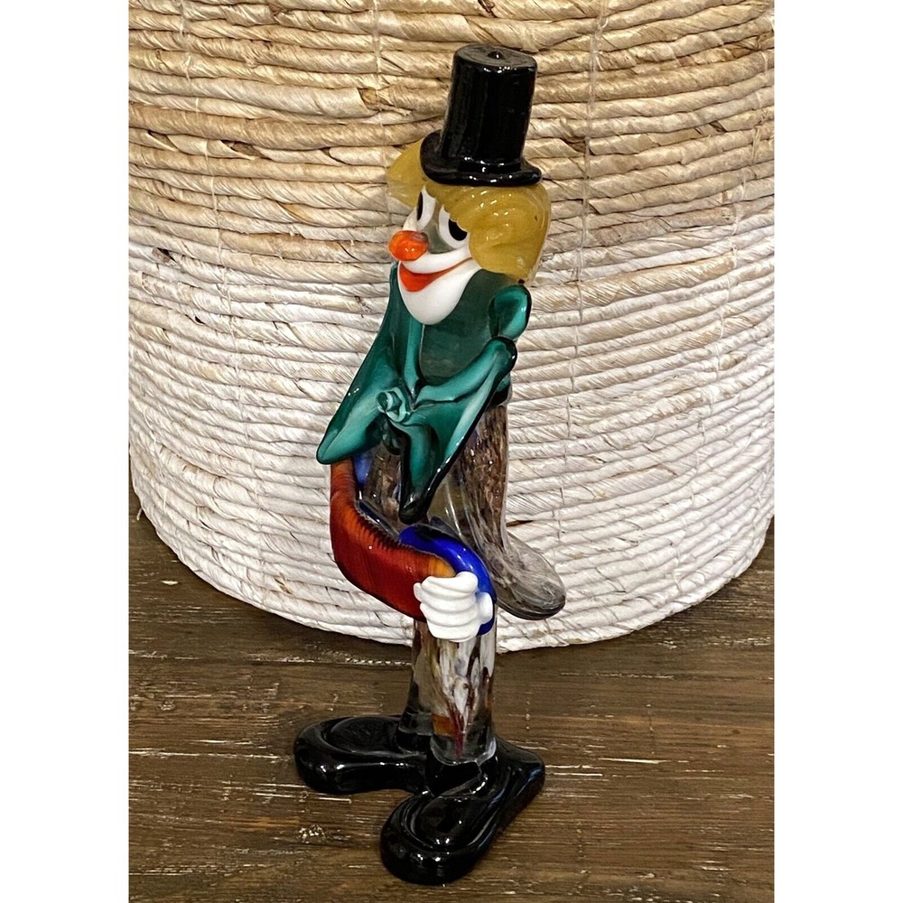 MURANO GLASS CLOWN w/Bow Tie Playing Accordion 10" Vintage Italy Please Read - Picture 2 of 14
